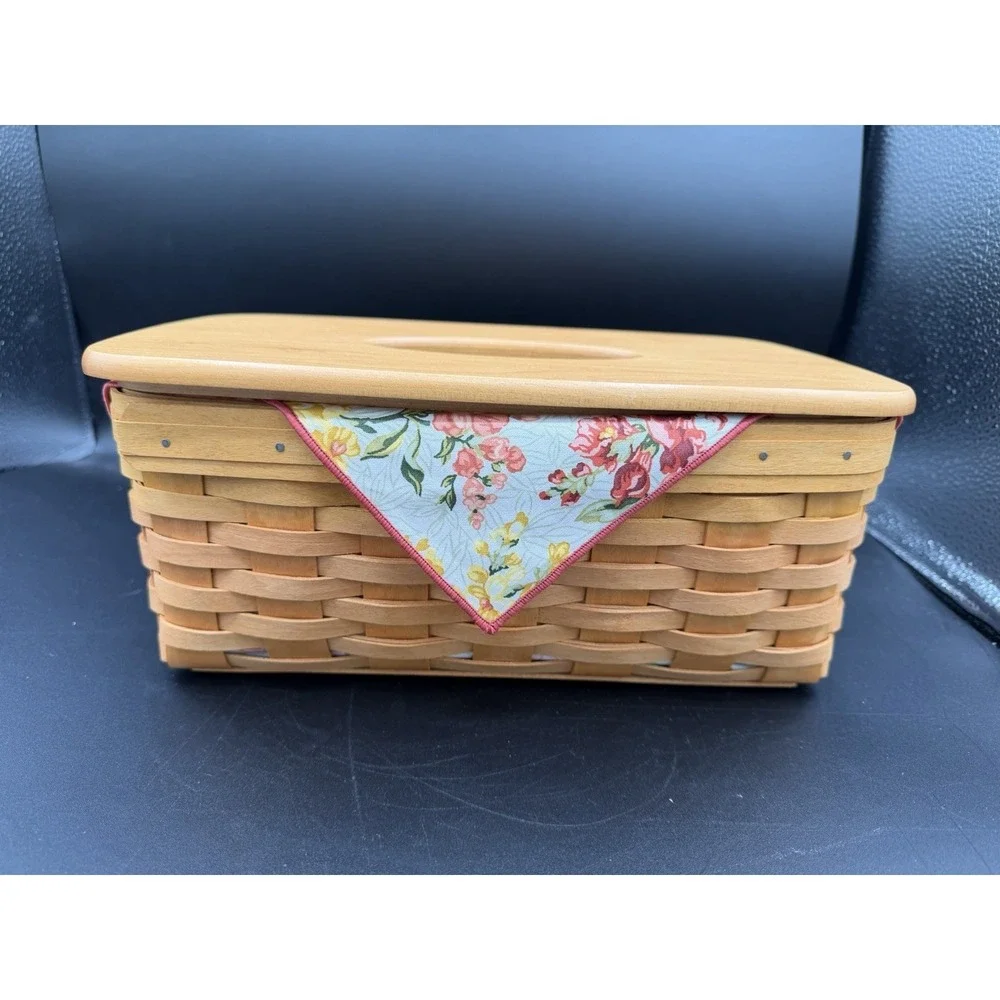 🧺✨ Longaberger 2002 Long Tissue Basket Combo – Lid, Liner, Protector & Tie‑On ✨